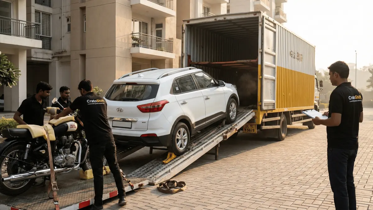 Cars loaded on a CratoShift vehicle carrier