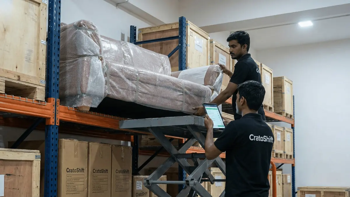 Palletised goods inside a CratoShift storage warehouse